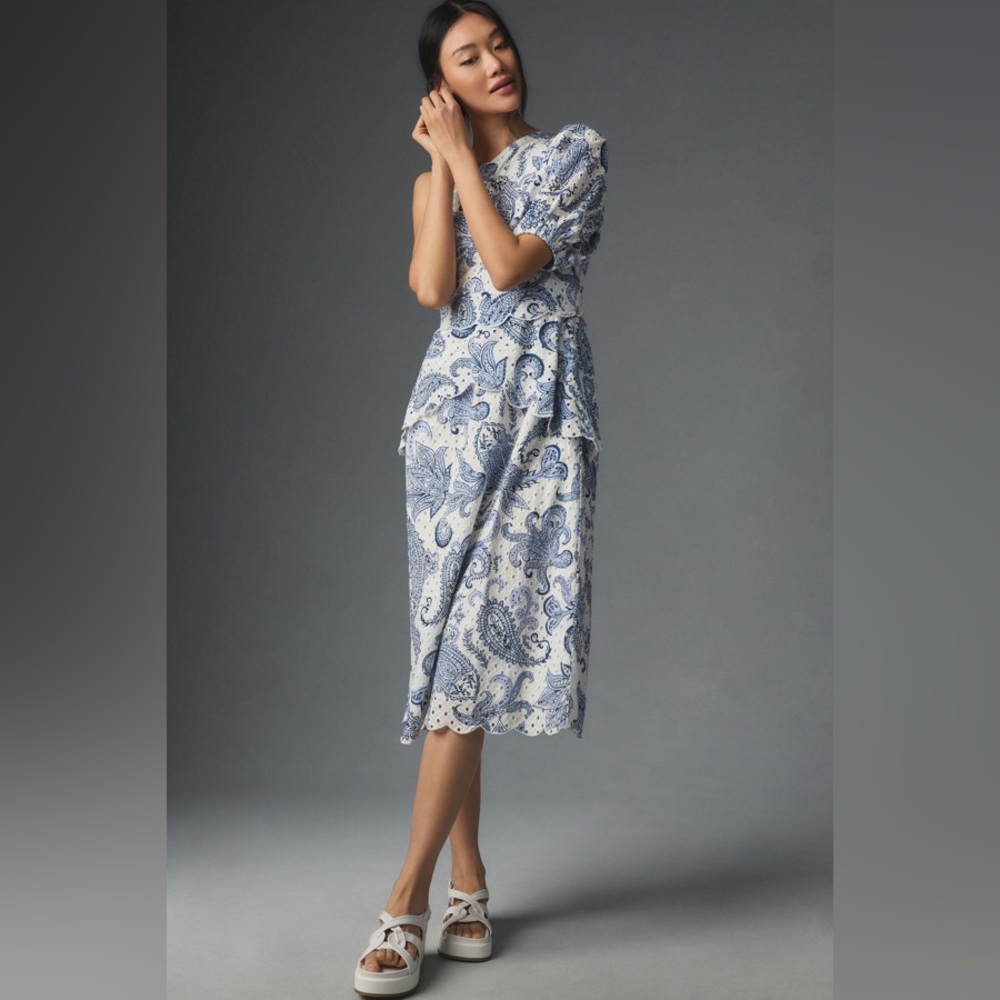 Farm Rio One-Shoulder Eyelet Midi Dress